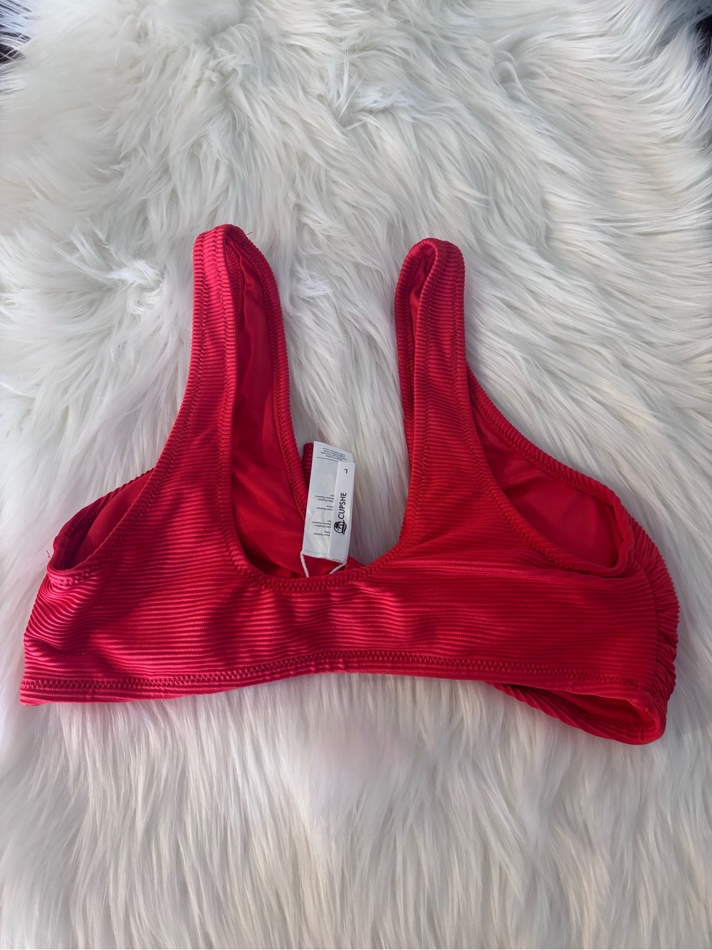 Cupshe Red Ribbed Knot-Front Bikini Top - Picture 3 of 4